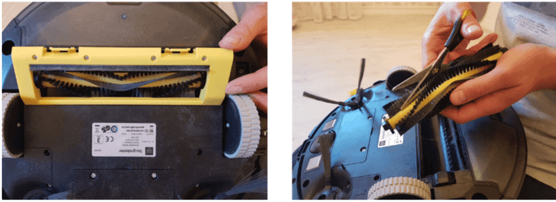 Removing hair from the main brush.